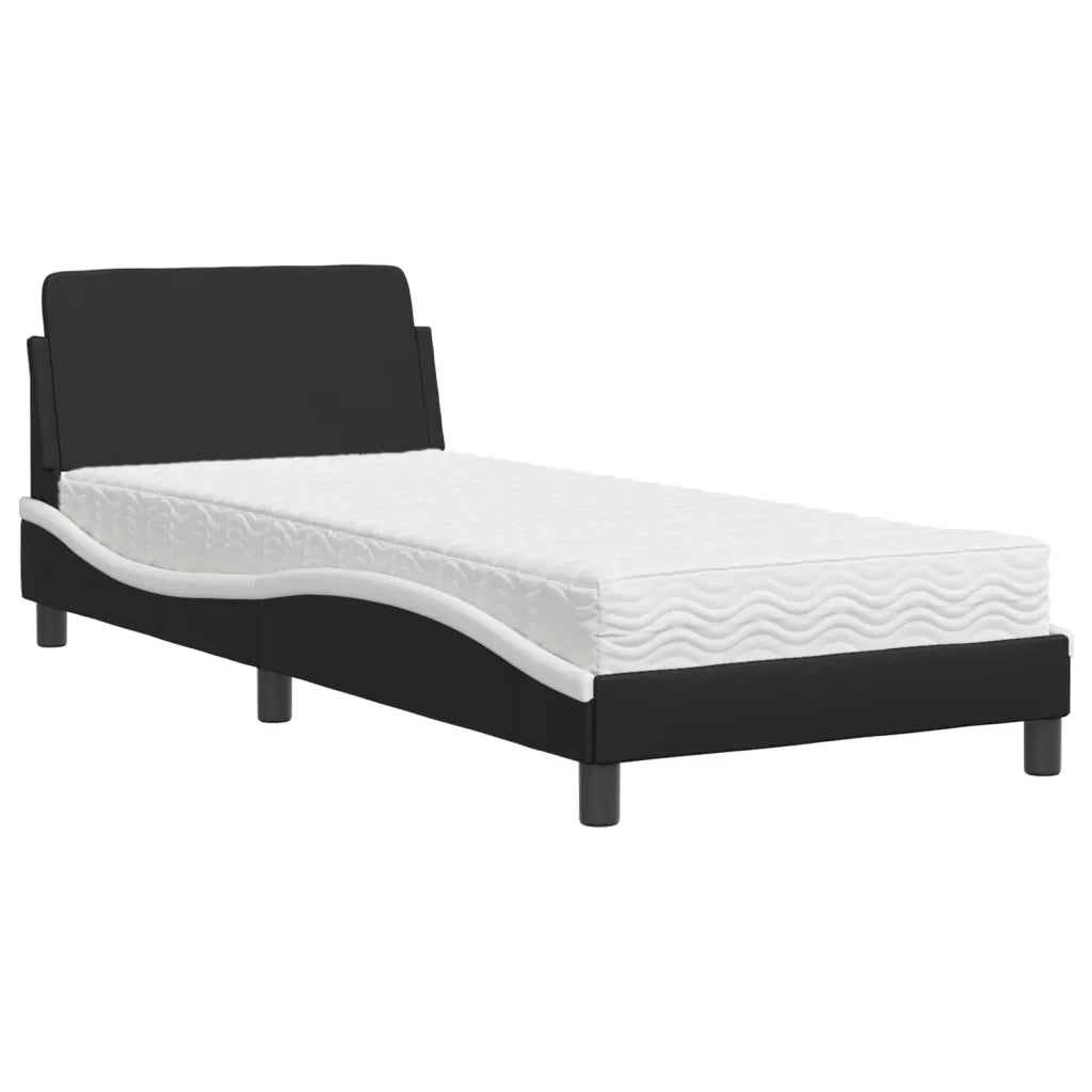 Letto con Materasso Dover Nero e Bianco 80x200 cm in Similpelle