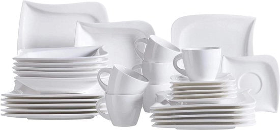 Servizio da Tavola da 30 Pezzi con Set di Piatti Angolari per 6 Persone - Serie Moderna