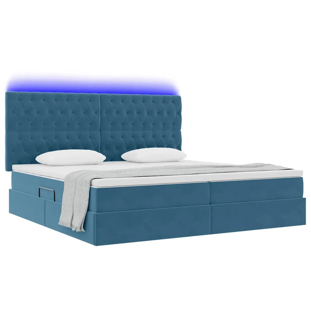 Letto con contenitore e LED Blu Scuro 200 x 200 cm Velluto