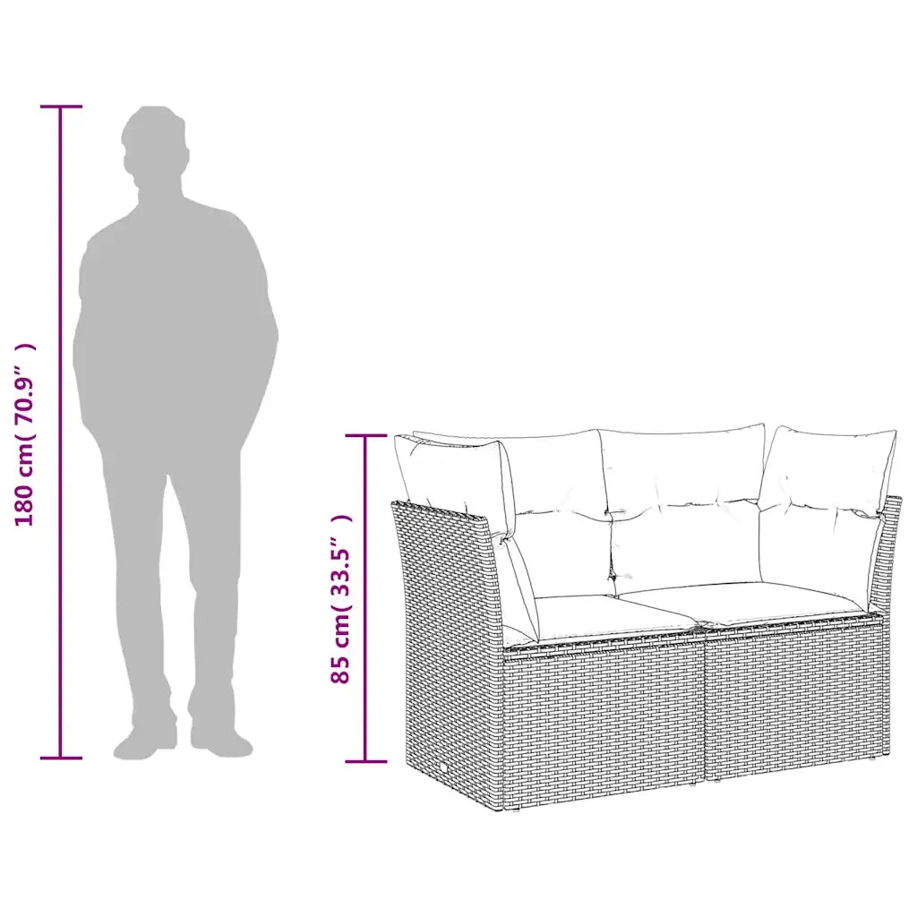 Divano da giardino con cuscini 2 posti nero in polyrattan 365963