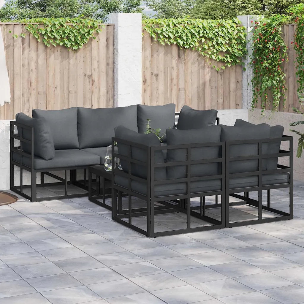 Set Divano da Giardino con cuscino 6 pcs Nero Acciaio