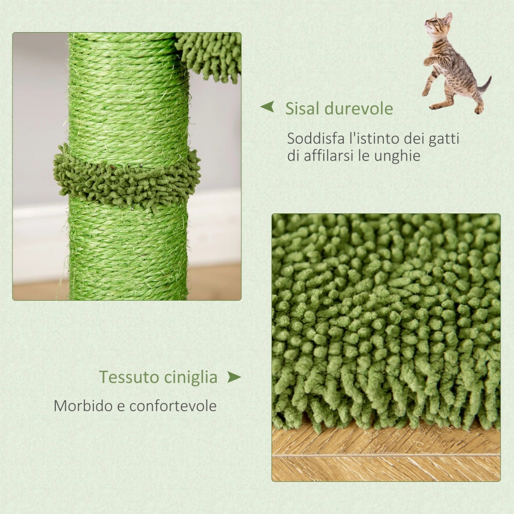 Tiragraffi per Gatti a Forma di Cactus con Amaca ¨C Minimal ¨C Verde 40x40x96cm