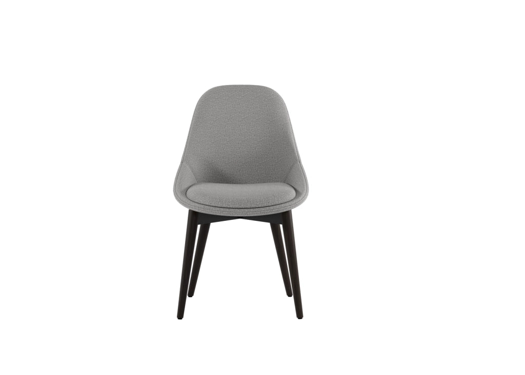 Sedia da pranzo Astrid con struttura in massello di noce e seduta imbottita in tessuto grigio chiaro - Design contemporaneo ed elegante