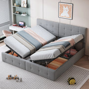 Letto imbottito idraulico 180x200 cm con contenitore, trasformabile in 2 letti singoli, in velluto grigio