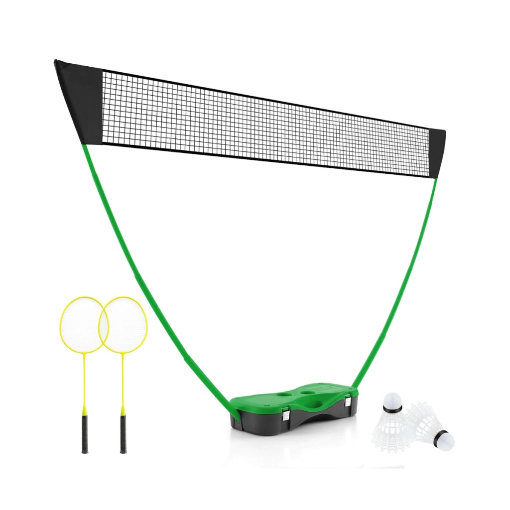 Set da badminton con rete racchette e volani, Set da badminton per gioco all'aperto con 2 volani 270x33,5x160cm Verde
