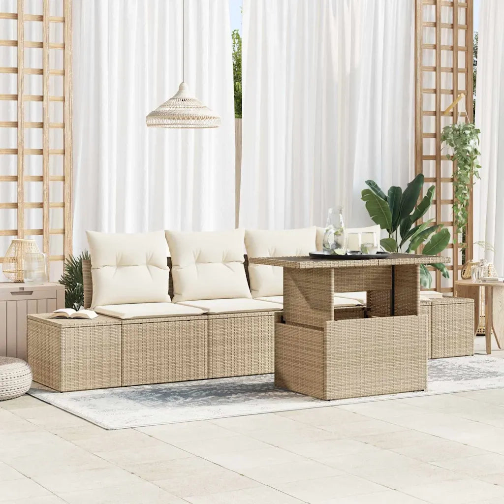 Set Divano da Giardino con cuscino 5 pcs Beige e Crema