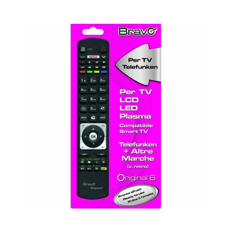 BRAVO ORIGINAL 6 (90202052) - TELECOMANDO COMPATIBILE FEDELMENTE RIPRODOTTO PER TV TELEFUNKEN (FUNZIONA ANCHE PER SHARP / VESTEL / OKI / SABA / TOSHIBA)