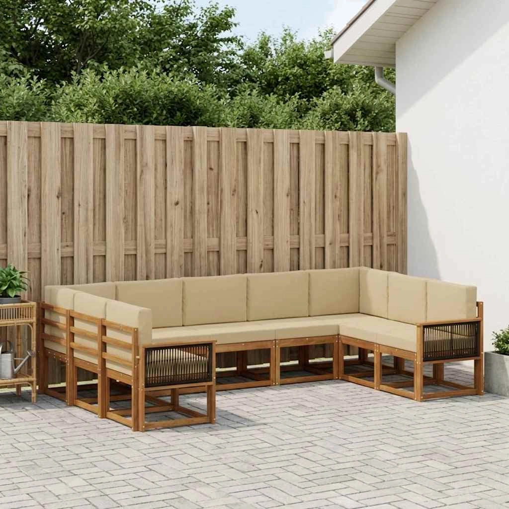 Set di divani da esterno 9 pz Naturale e Beige 3385534