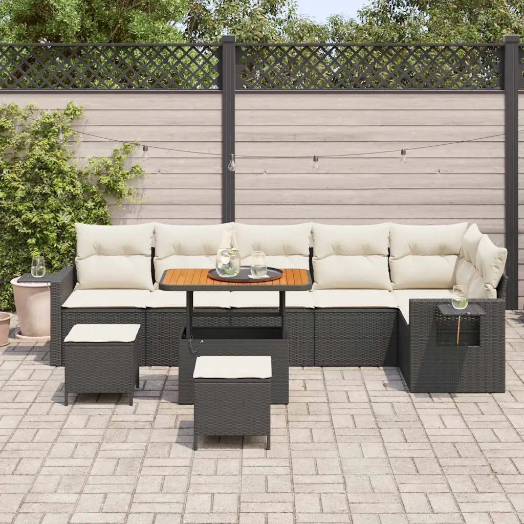 Set Divano da Giardino 11 pcs Nero e Crema polyrattan