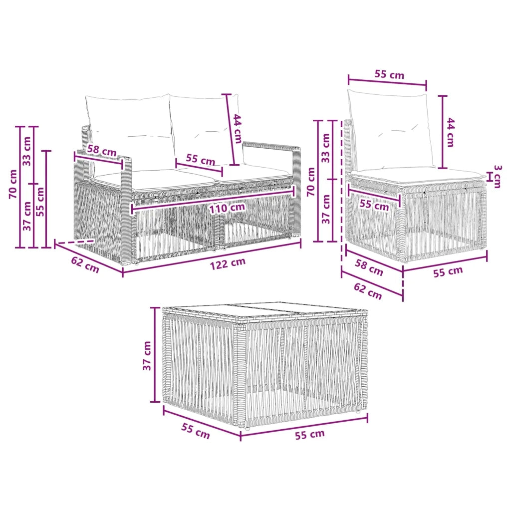 Set Divano da Giardino 7 pcs Nero polyrattan 3435676