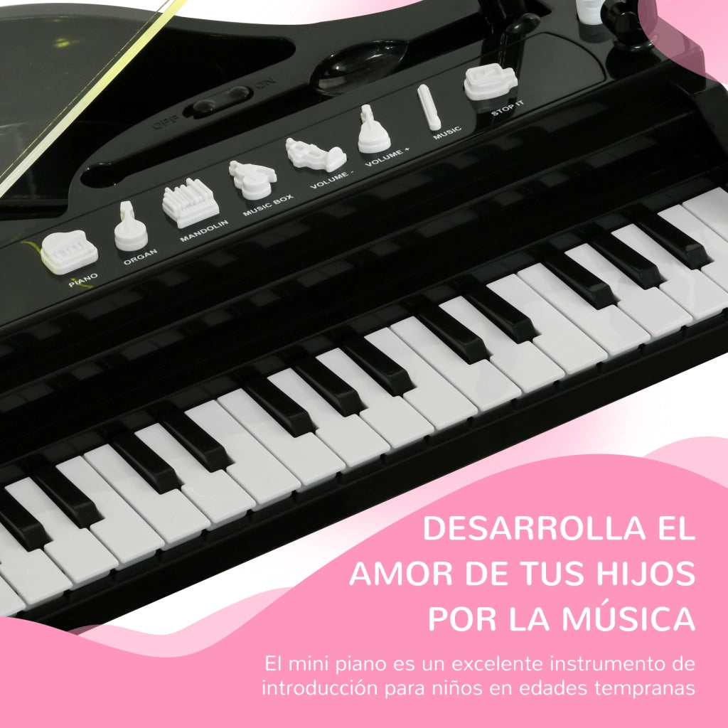 Piano per Bambini 32 Tasti con Microfono e Luci ¨C Minimal ¨C 37x30,5x60,4 cm Nero