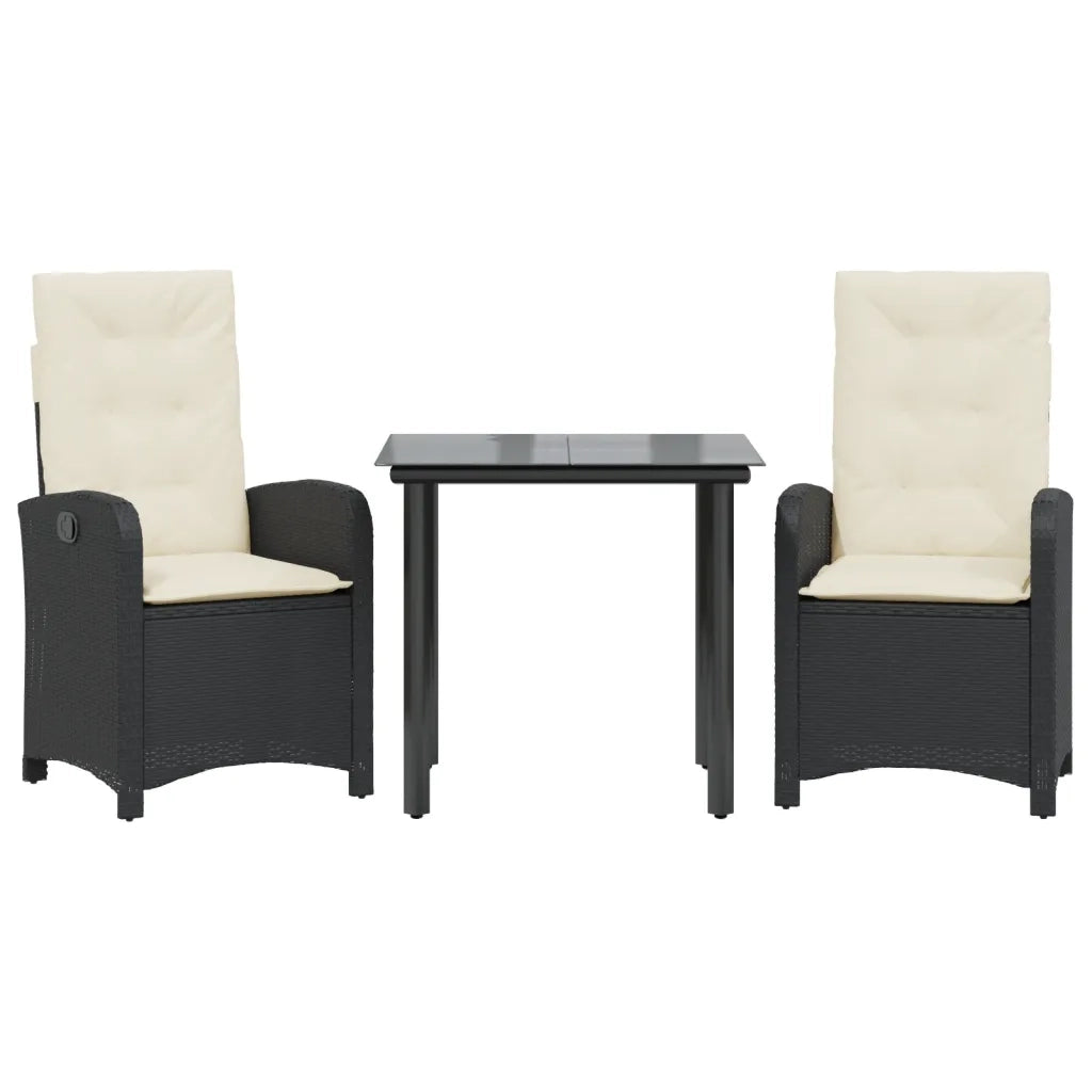Set da Pranzo da Giardino 3 pz con Cuscini Nero in Polyrattan