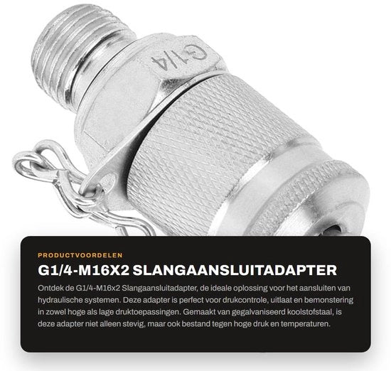 Adattatore di connessione idraulica G1/4-M16x2 - Collegamento robusto e duraturo - Zinco - Alta pressione - Per controllo di pressione - Adatto per applicazioni a alta...