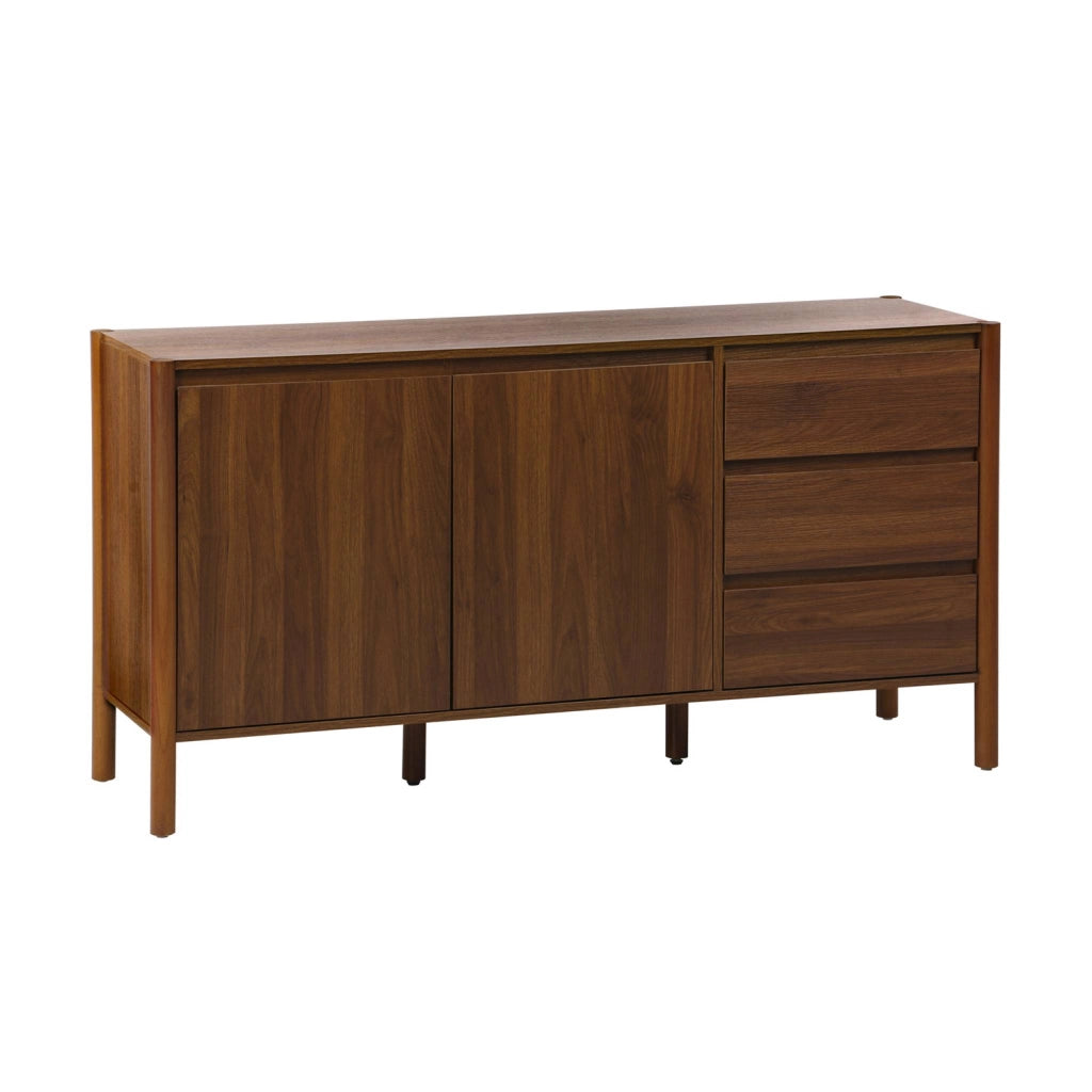 Credenza decorazione legno 2 ante 3 cassetti 150cm, noce