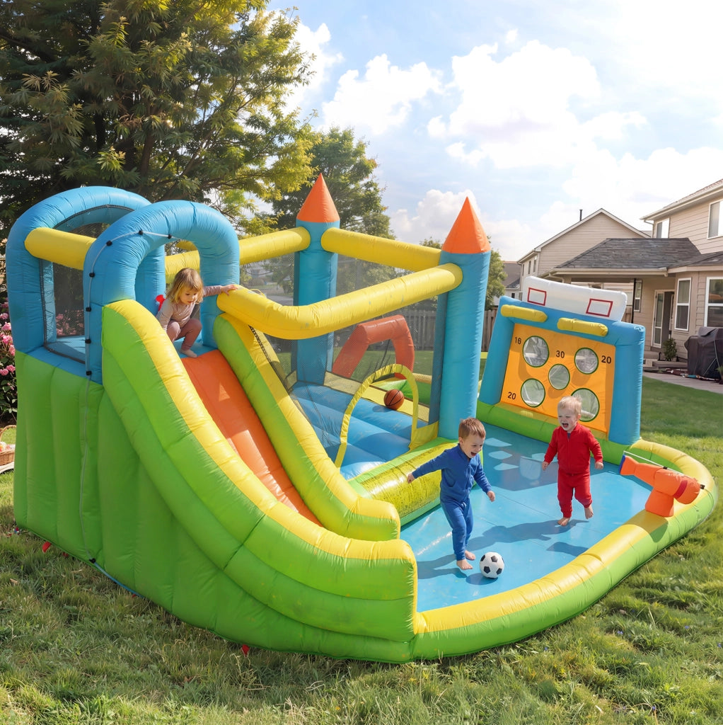 Parco acquatico gonfiabile per bambini 360x320x200 cm in tessuto Oxford; colorato; con soffiatore 450W