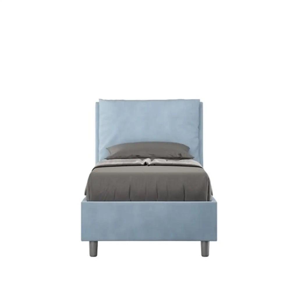 Letto singolo senza rete imbottito 80x190 microfibra azzurro Antea