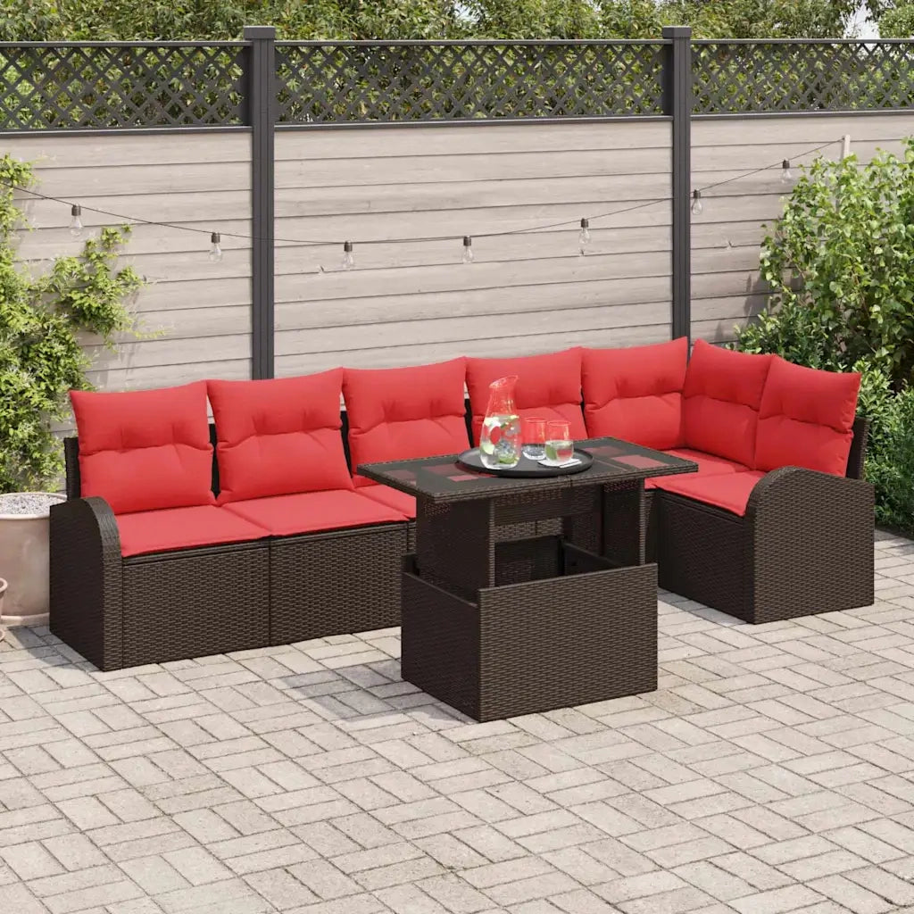 Set Divano da Giardino 7 pcs Marrone e Rosso polyrattan 3348660