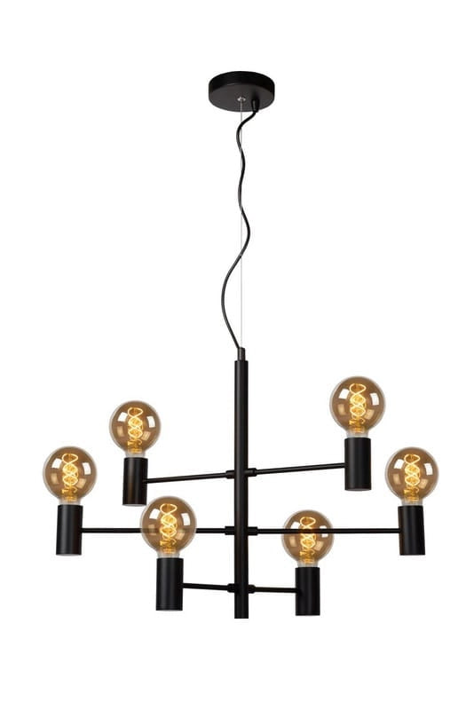 Lampadario Lucide Leanne 6 luci E27 nero industriale