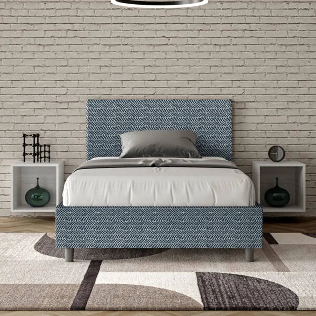 Letto una piazza e mezza con rete imbottito 120x210 tessuto Aragona 8 blu Adele