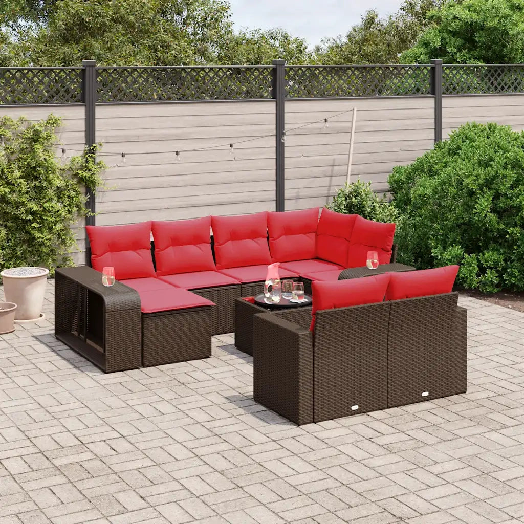 Set Divani da Giardino 11 pz con Cuscini Marrone in Polyrattan 3228914