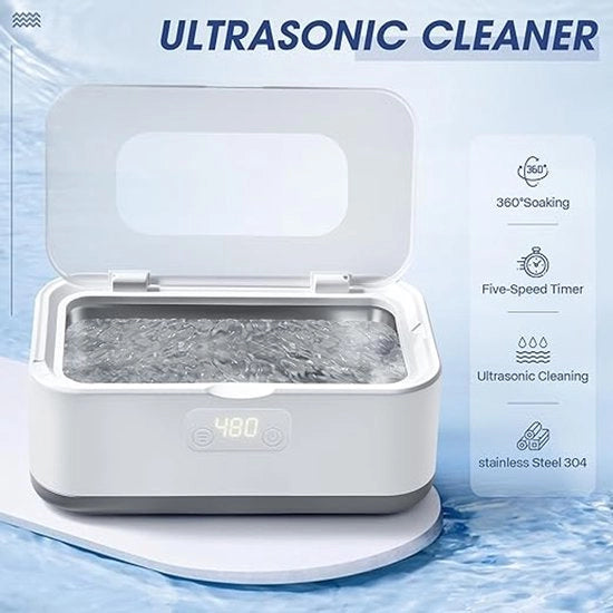 Ultrasuoni pulitore di gioielli professionale da 49 kHz e 40 W con timer digitale, adatto per occhiali, collane, bretelle, anelli e protesi dentali - 5 impostazioni di tempo, 765 ml, acciaio inossidabile 304 (grigio)