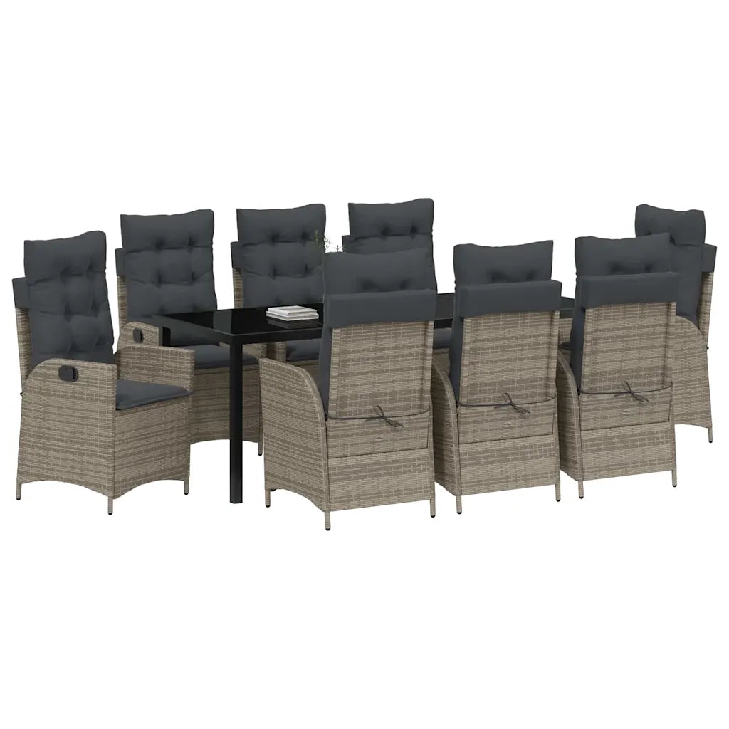 Set da Pranzo per Giardino con cuscino 9 pcs Grigio polyrattan 3380504