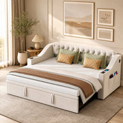 Divano letto imbottito con rete a doghe; USB e Type-C; 90x190 cm; beige