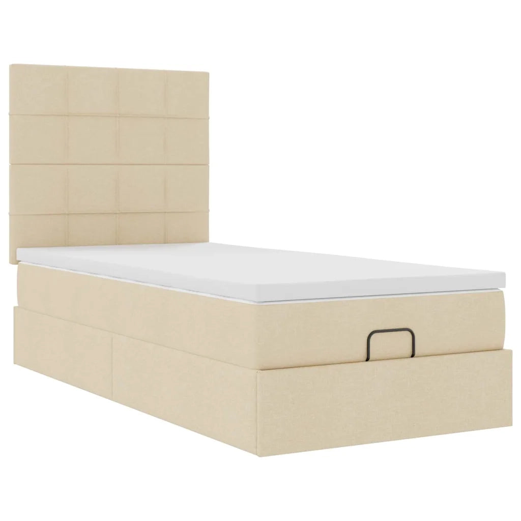 Struttura Letto Pouf con Materasso Crema 90x190 cm in Tessuto 3313973