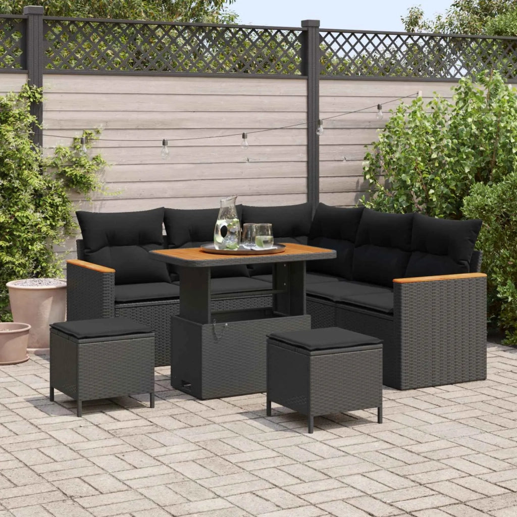 Set Divano da Giardino con cuscino 8 pcs Nero Poly Rattan 3364994