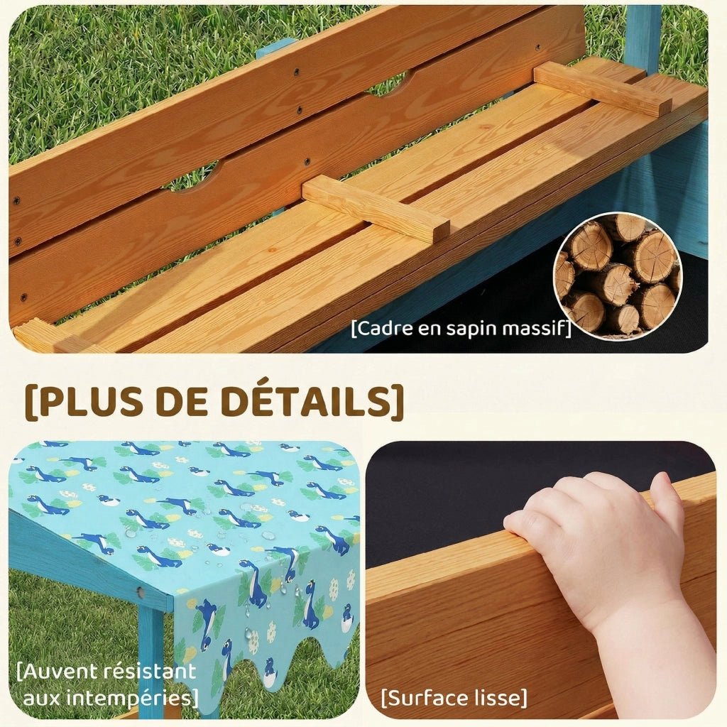 Bac ¨¤ sable in legno con coperchio e sedile pieghevole ¨C zephmum ¨C blu