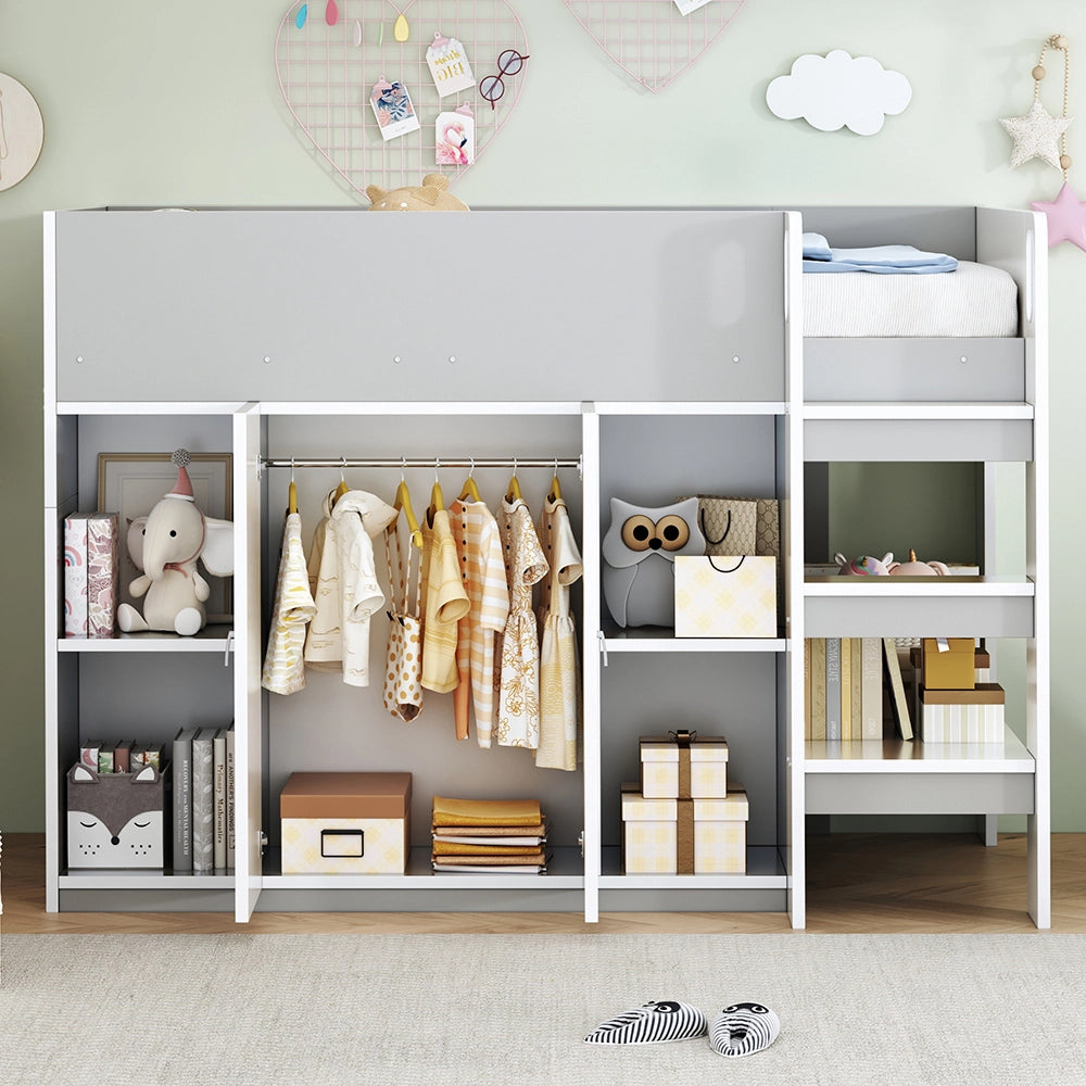Letto a castello - Xylo - 90x200 cm armadio grigio