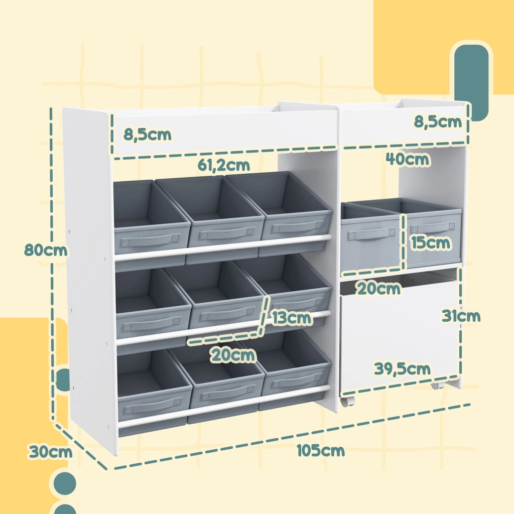 Libreria per bambini con contenitori in tessuto ¨C zephmum ¨C 105x30x80 cm bianco