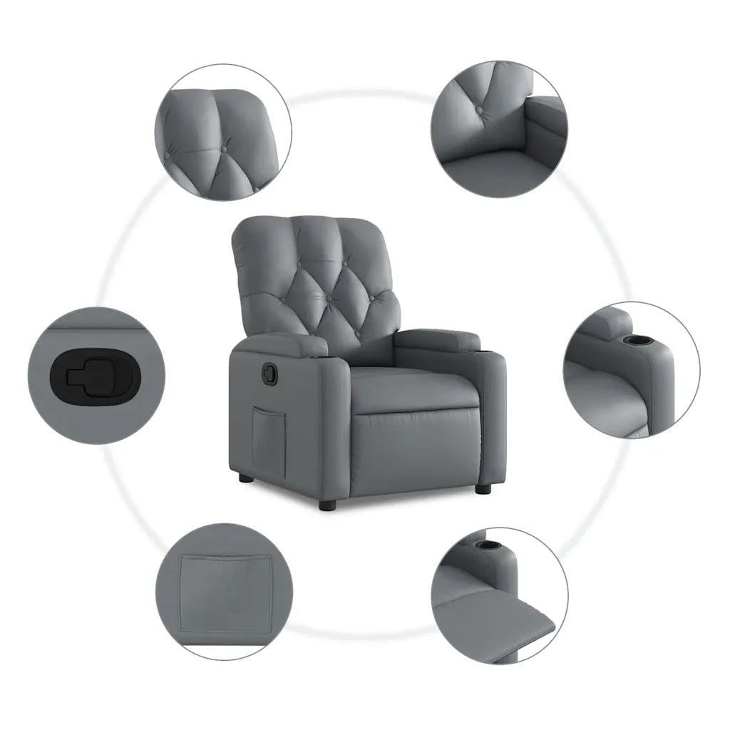 Poltrona | Sedia Relax Reclinabile Grigia in Similpelle
