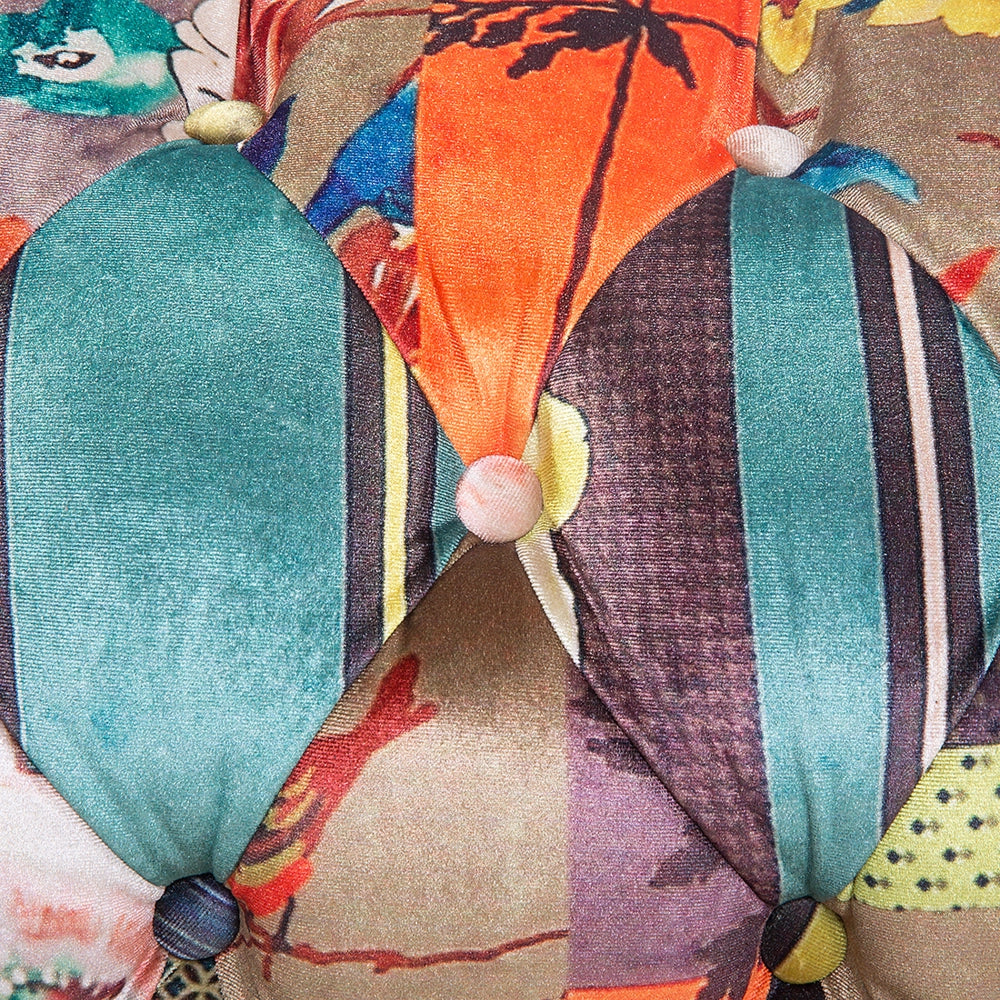 Divano a 3 posti Tessuto Multicolore Braccioli a voluta con inserti Patchwork giallo eclettico