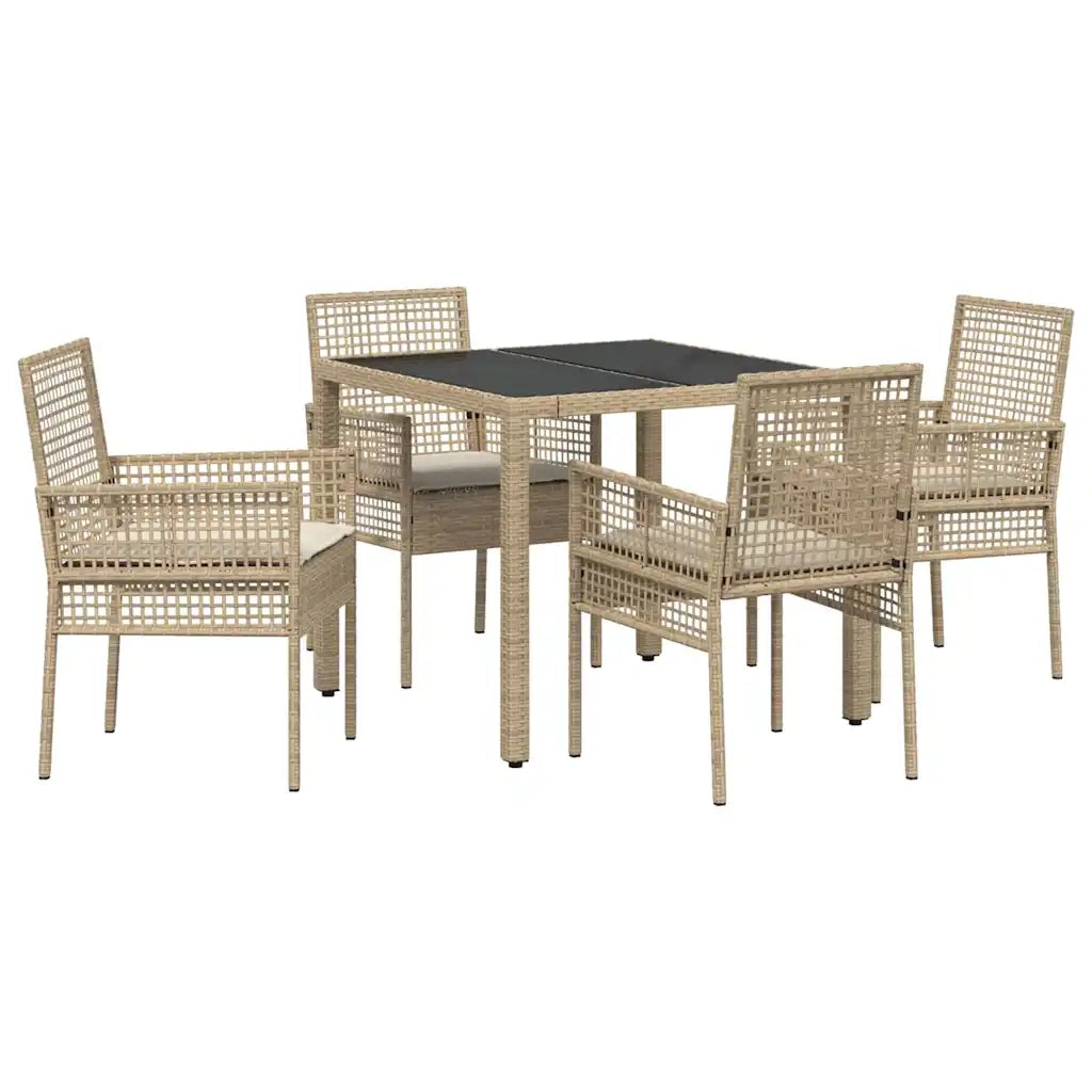 Set da Pranzo per Giardino 5 pz | Set Salotto da Giardino Beige polyrattan