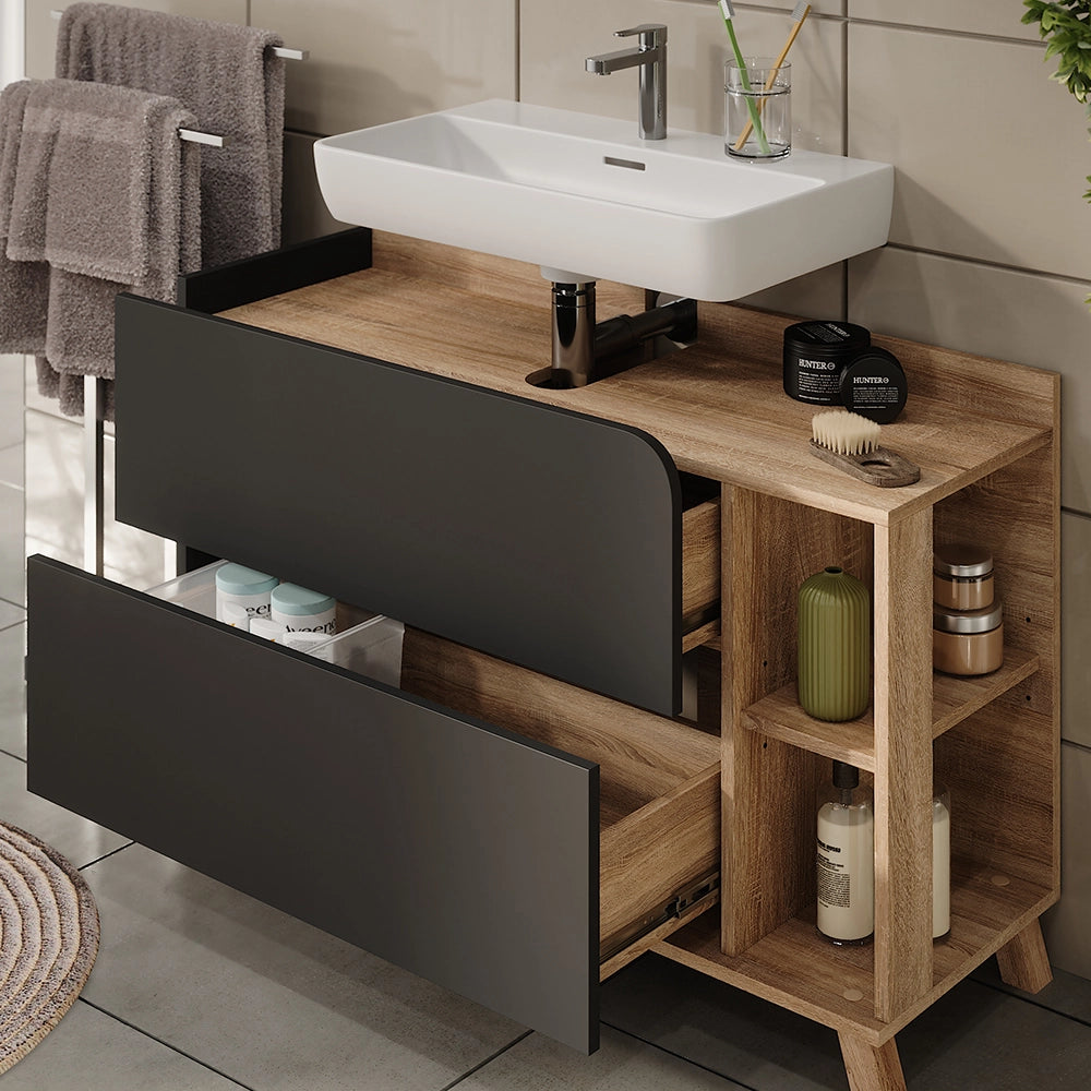 Vicco Set di mobili da bagno Sonoma/antracite 2 parti