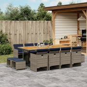 Set da pranzo da giardino da 13 pz con Cuscini in Polyrattan Grigio 3277756