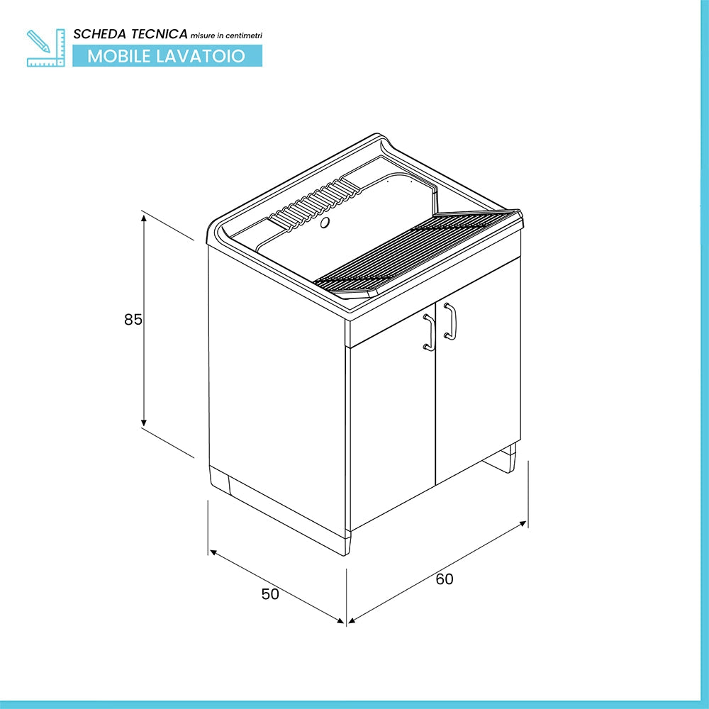 Mobile lavatoio 60x50 cm olmo in kit di montaggio con vasca e asse Ikaro