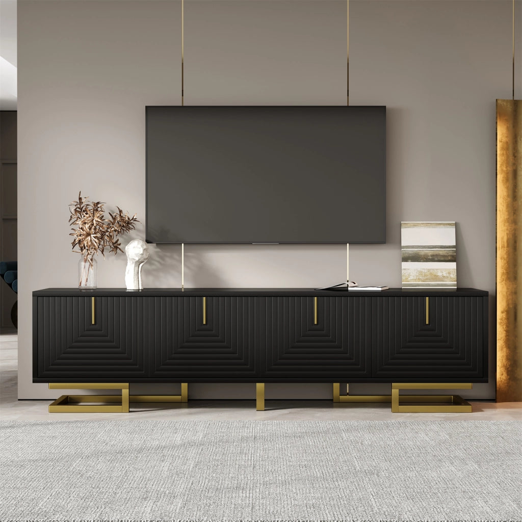 Mobile TV con Ante Strutturate ¨C MINIMAL ¨C Lowboard, Gambe e Maniglie Dorate