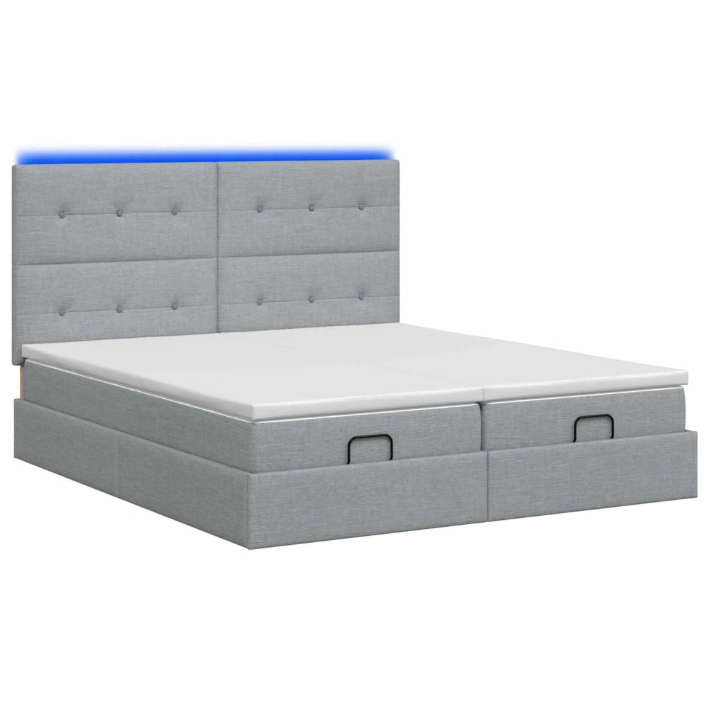 Letto Ottomano con Materasso e LED Grigio Chiaro 180 x 200 cm 3458437