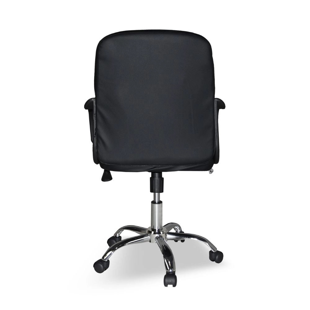 Poltrona da ufficio PC116P in ecopelle nera e base cromata con ruote