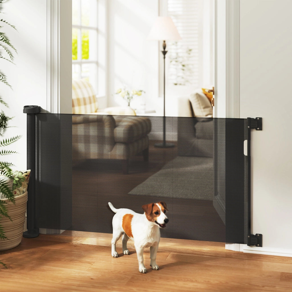 Barriera di Sicurezza per Cani Retrattile ¨C Minimal ¨C Nero 142x10x87 cm