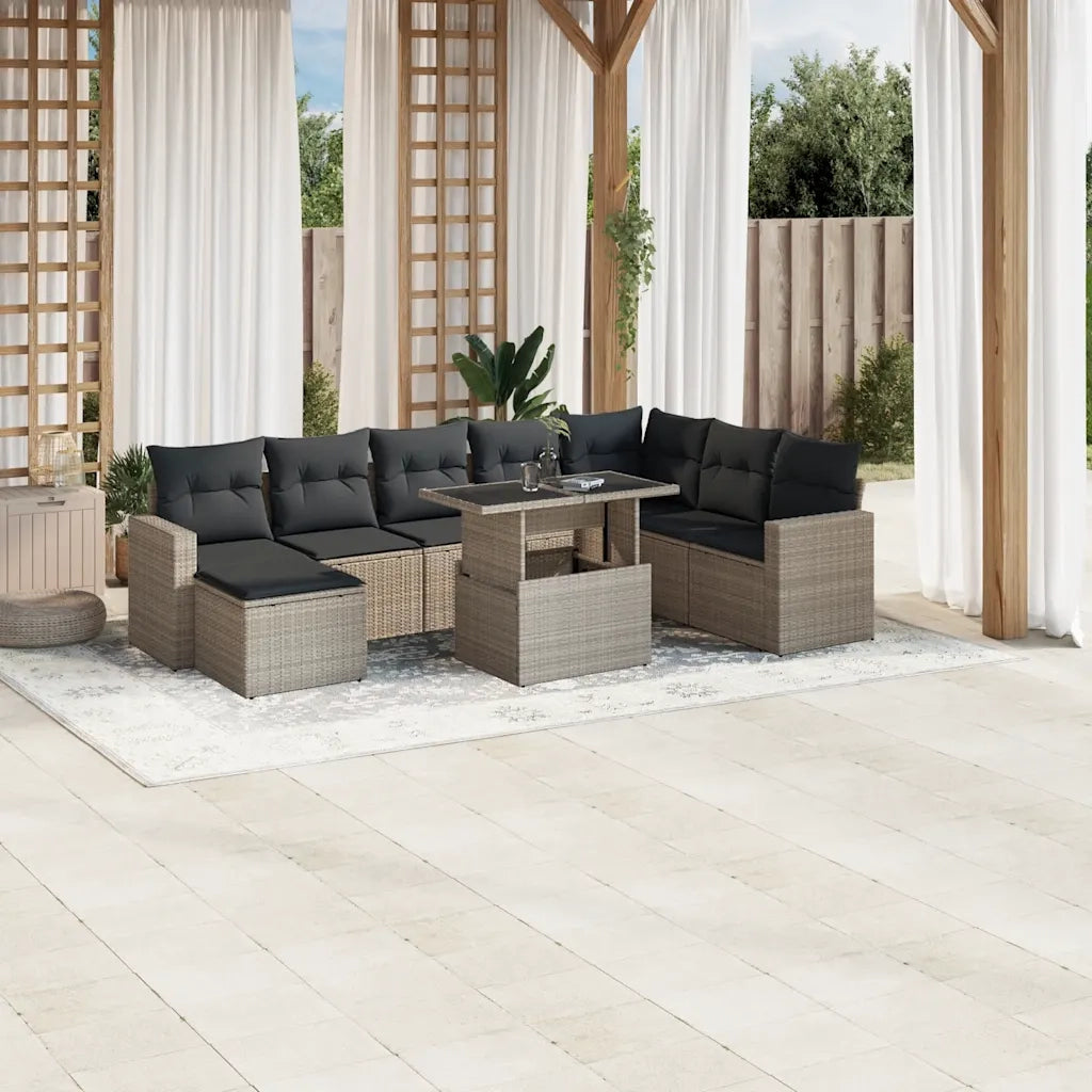 Set Divano da Giardino 9pz con Cuscini Grigio Chiaro Polyrattan 3267472
