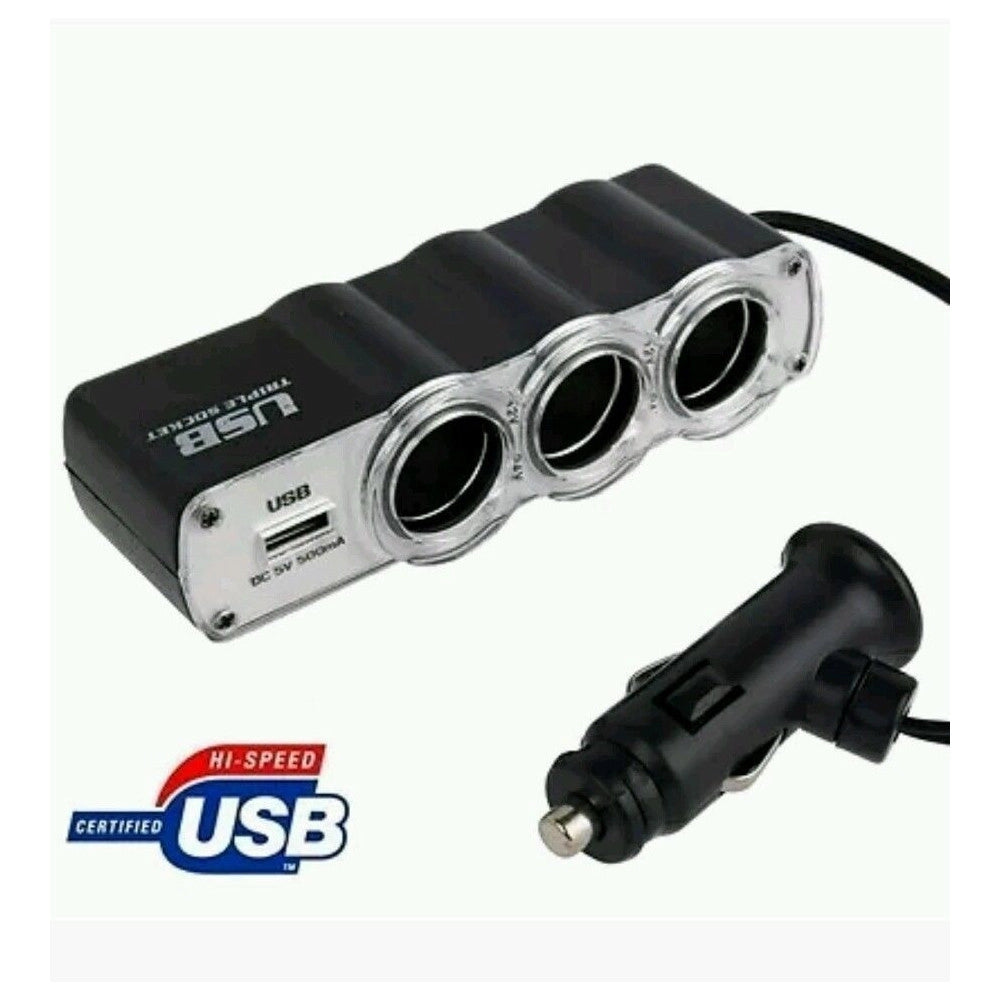 Trade Shop - Multipresa Moltiplicatore 3 Prese Accendisigari 12/24 Volt Presa Usb Per Auto -
