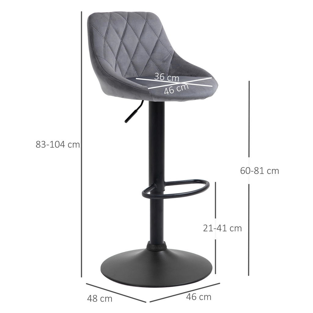 SET 2 SGABELLI DA BAR CON SCHIENALE E ALTEZZA REGOLABILE INDUSTRIAL GRIGIO-NERO