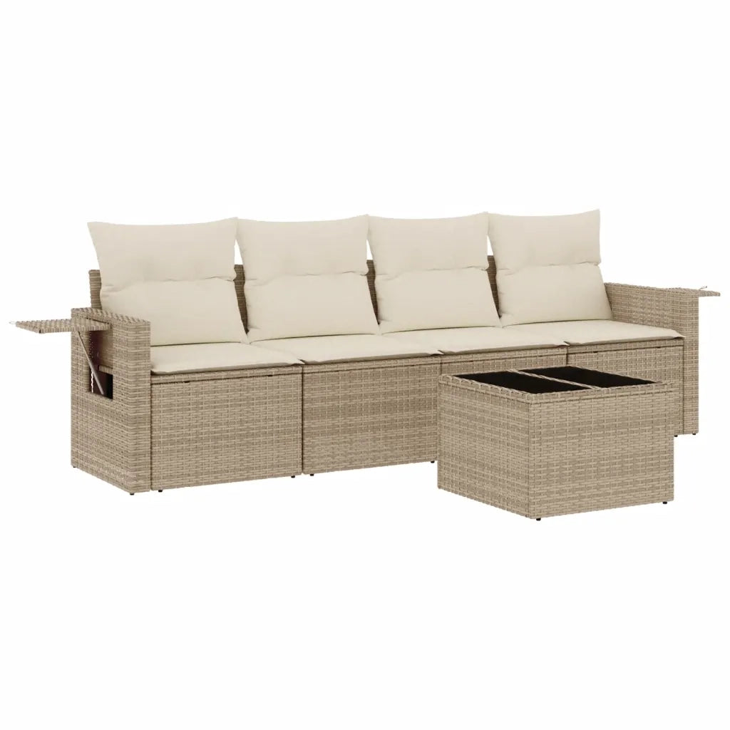 Set Divano da Giardino 5 pz con Cuscini Beige in Polyrattan 3219887