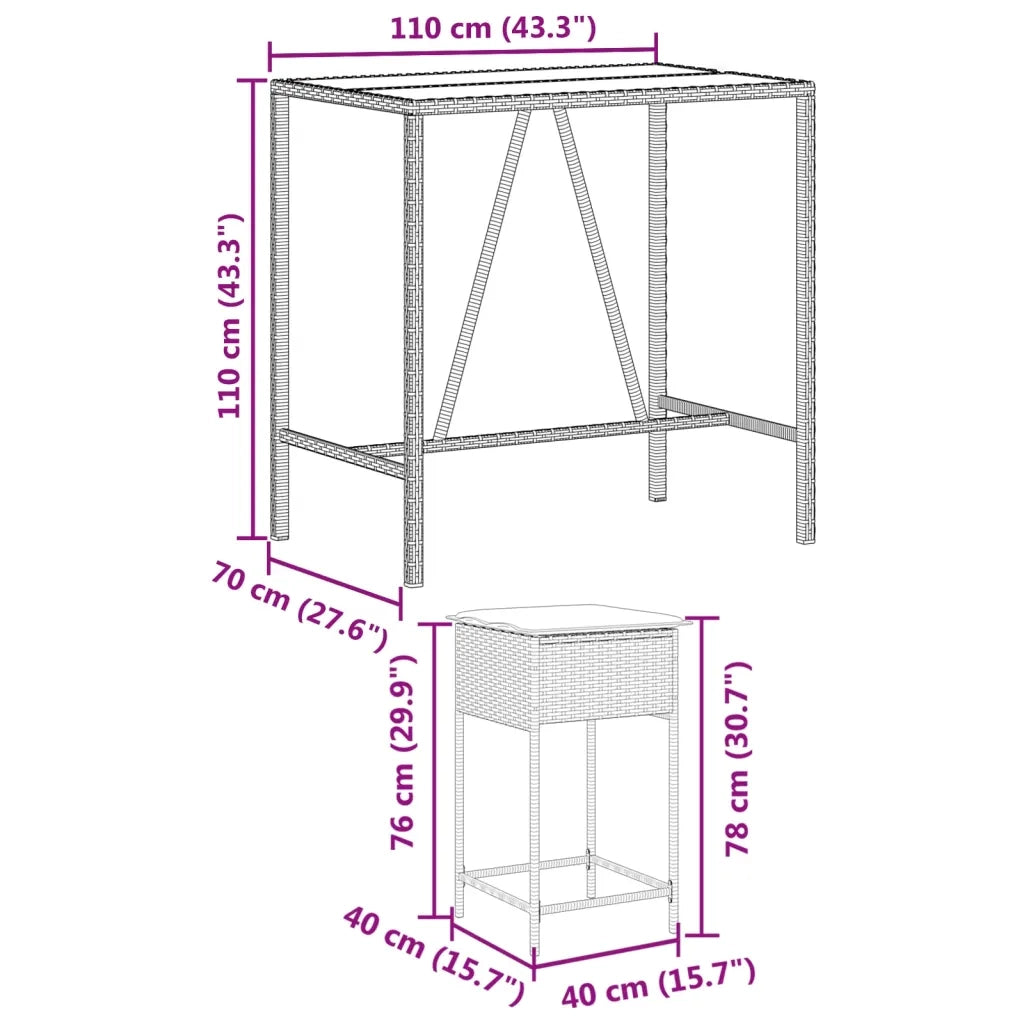 Set Bar da Giardino 5 pz con Cuscini in Polyrattan Nero 3261466