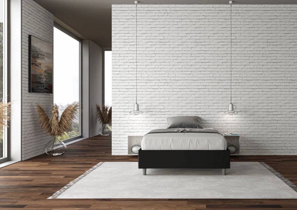 BS COM Letto una piazza e mezza con rete imbottito 120x190 similpelle nero
