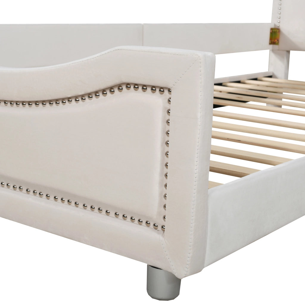 LETTO imbottito per bambini 90x200 cm in flanella beige