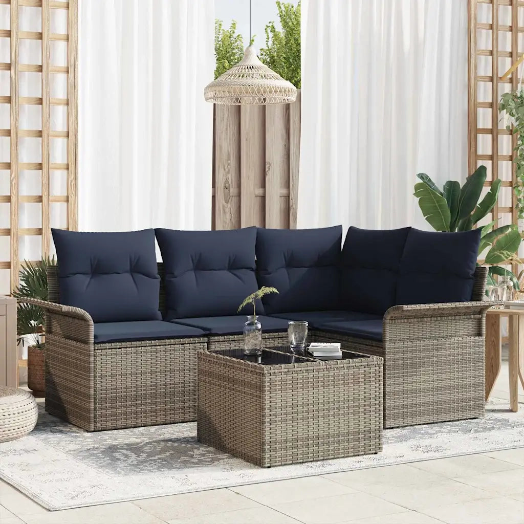 Set Divano da Giardino con cuscino 5 pcs Grigio polyrattan 3345355